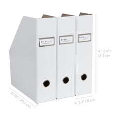 Bigso Fiona 3pc. White Fiberboard Upright Magazine Storage Boxes 10" x 12.5" x 3.3"