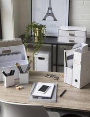 Bigso Fiona 3pc. White Fiberboard Upright Magazine Storage Boxes 10" x 12.5" x 3.3"