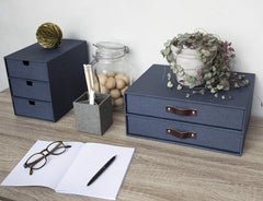 Bigso Birger 2-Drawer Canvas Fiberboard Easy Pull Handle Document Letter Box, 5.7 x 13 x 9.8 in, Blue