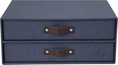Bigso Birger 2-Drawer Canvas Fiberboard Easy Pull Handle Document Letter Box, 5.7 x 13 x 9.8 in, Blue