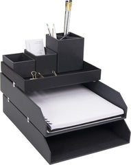 Bigso Hakan 2-Tier Stackable Letter Tray - 2.5x9x12.2" Dark Gray