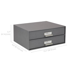 Bigso Birger 2-Drawer Doc Letter Box - 5.7x13x9.8in Gray