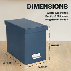 Bigso John Fiberboard Label Frame Desktop File Storage Box, Document Organizer for Paperwork, Hanging File Box w/ Lid - 7.36 x 13.38 x 10.51 in