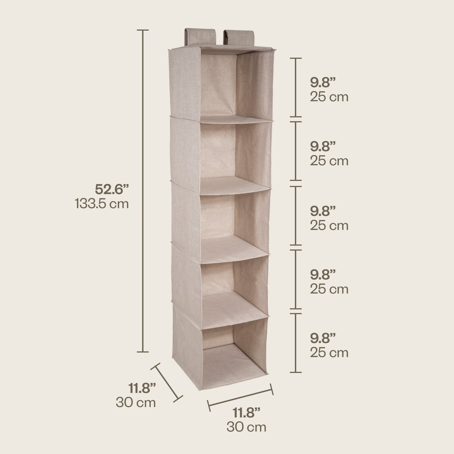 Bigso Soft Storage Hanging Closet Organizer for Closet Rods | 11.8” x 11.8” x 52.6”