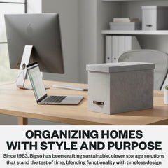 Bigso John Desktop File Box - Storage Solution and Document Organizer for Paperwork - Hanging File Box with Lid - 7.36 in x 13.26 in x 10.51 in