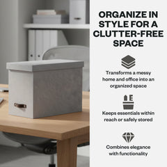 Bigso John Desktop File Box - Storage Solution and Document Organizer for Paperwork - Hanging File Box with Lid - 7.36 in x 13.26 in x 10.51 in