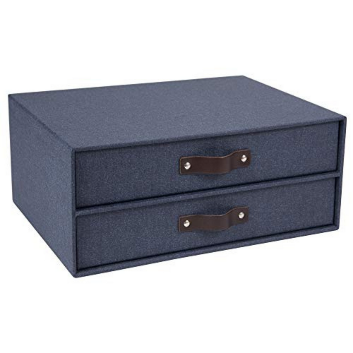 Bigso Birger Blue 2-Drawer Canvas Fiberboard Easy Pull Handle Box 5.7" x 13" x 9.8"