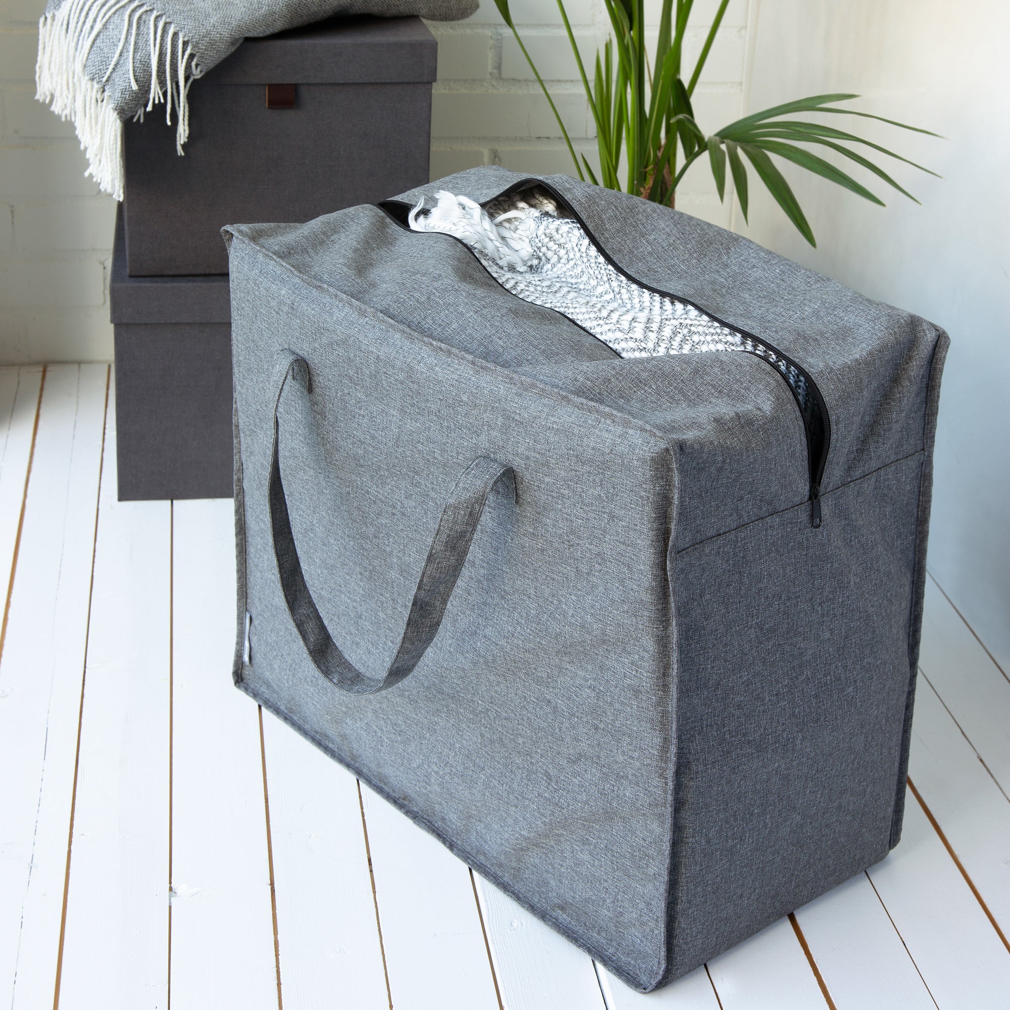 Bigso Soft Storage Bag XL | Blanket Storage Bags with Zipper | 23.6” x 11.8” x 19.7”