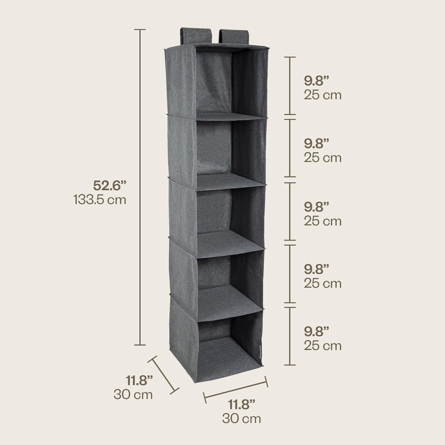 Bigso Soft Storage Hanging Closet Organizer for Closet Rods | 11.8” x 11.8” x 52.6”