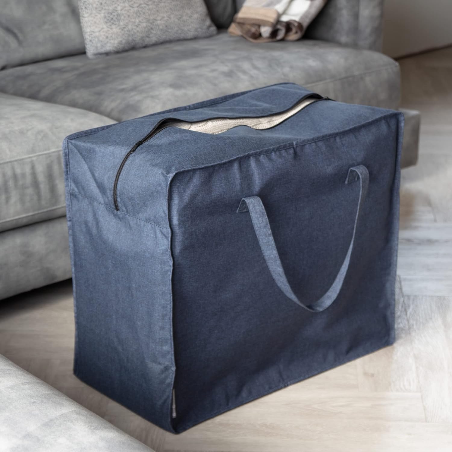 Bigso Soft Storage Bag XL | Blanket Storage Bags with Zipper | 23.6” x 11.8” x 19.7”