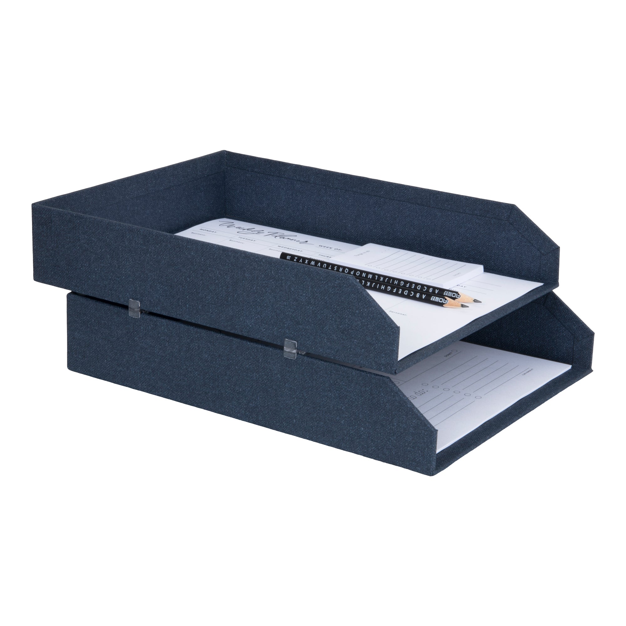 Bigso Hakan Blue Stackable Canvas Letter Organizer Trays for A4 or Letter Size Documents Pack of 2, 9.1” x 12.2” x 2.4"