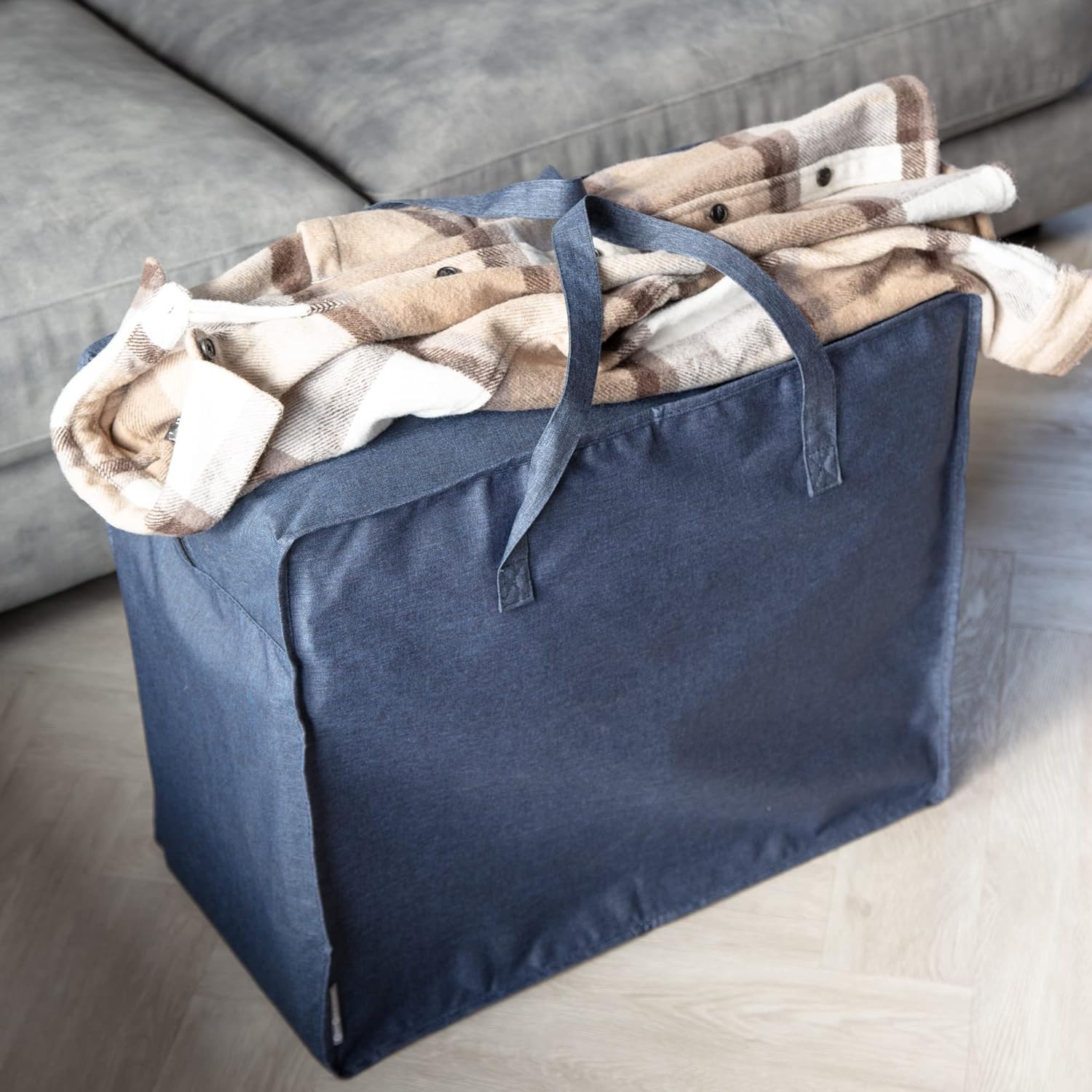 Bigso Soft Storage Bag XL | Blanket Storage Bags with Zipper | 23.6” x 11.8” x 19.7”