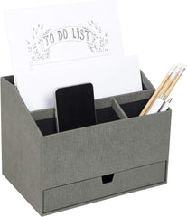 Bigso Greta Grey Desktop Organizer with 4 Compartments and Drawer 9.4” x 6.2” x 7.2”