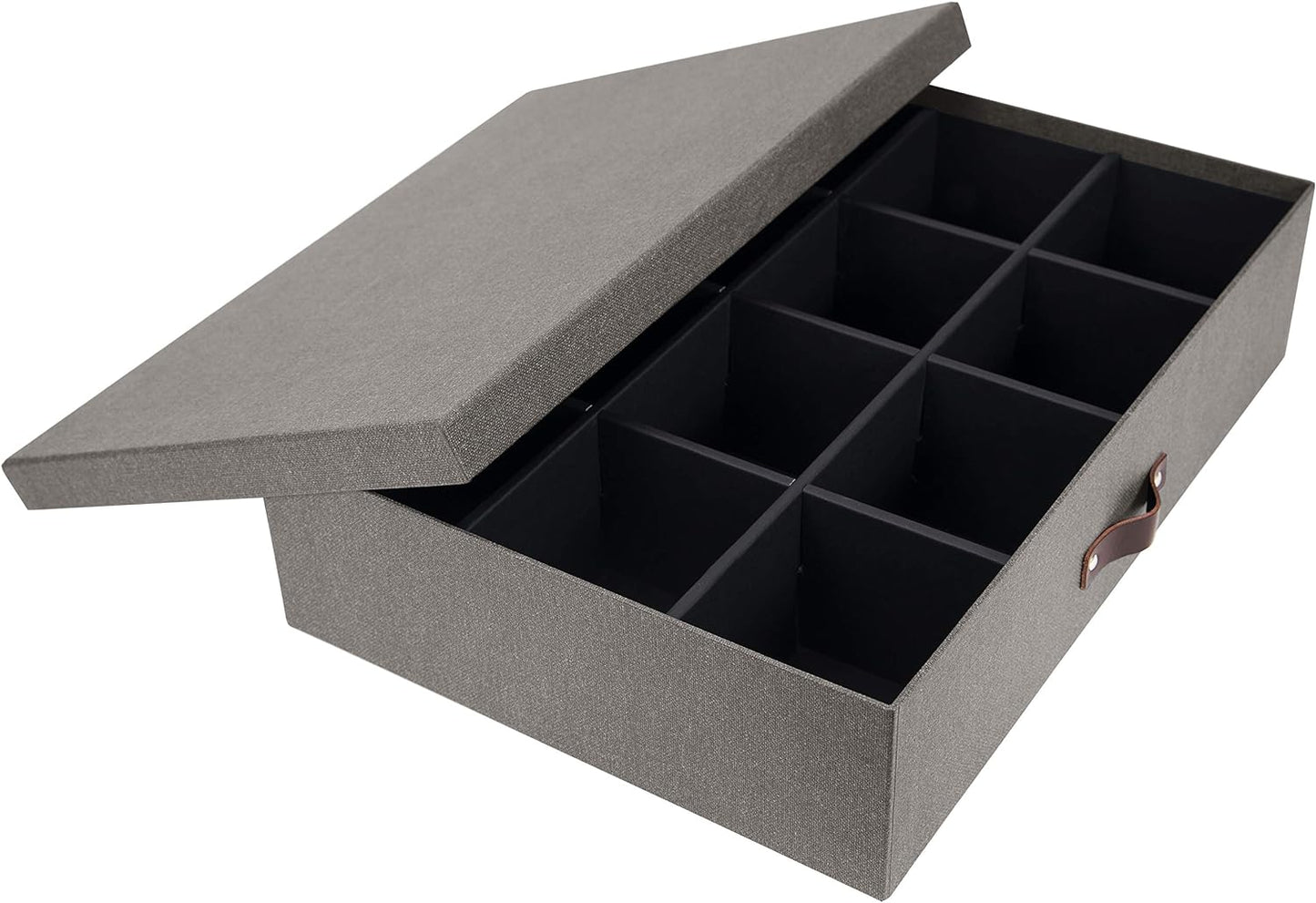 Bigso Jakob Grey Canvas Fiberboard 12 Compartment Storage Box 17.2’’ x 12.2’’ x 4.2’’