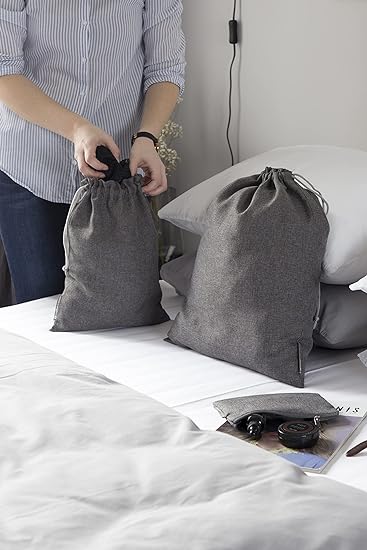 Bigso Grey Travel Laundry Bag Set (2 Pieces) 14.2" x 18.9" and 10.2 x 14.2"