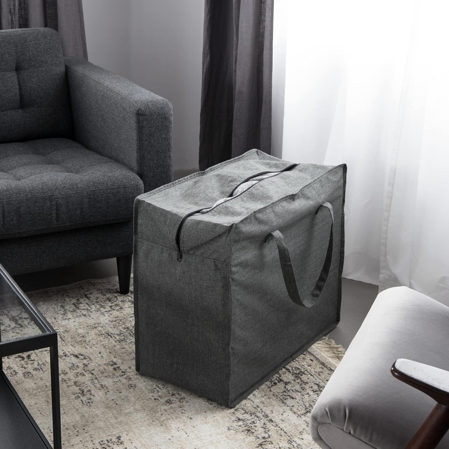 Bigso Soft Storage Bag XL | Blanket Storage Bags with Zipper | 23.6” x 11.8” x 19.7”