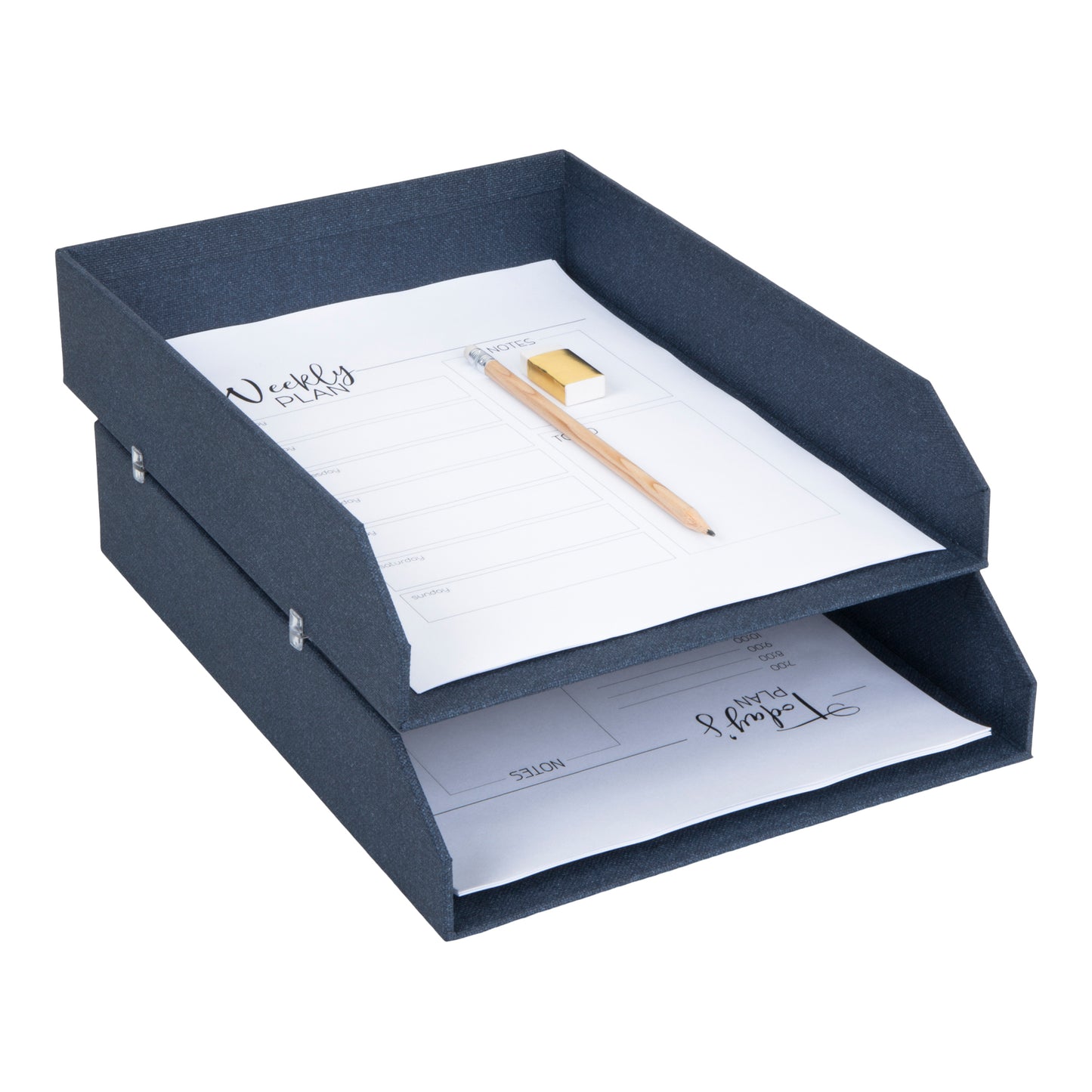 Bigso Hakan Blue Stackable Canvas Letter Organizer Trays for A4 or Letter Size Documents Pack of 2, 9.1” x 12.2” x 2.4"