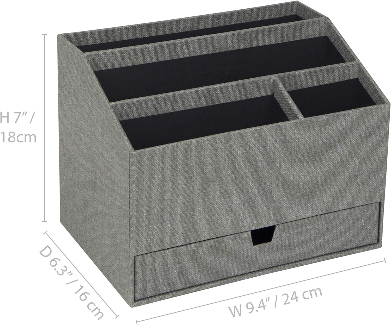 Bigso Greta Grey Desktop Organizer with 4 Compartments and Drawer 9.4” x 6.2” x 7.2”