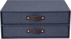 Bigso Birger Blue 2-Drawer Canvas Fiberboard Easy Pull Handle Box 5.7" x 13" x 9.8"