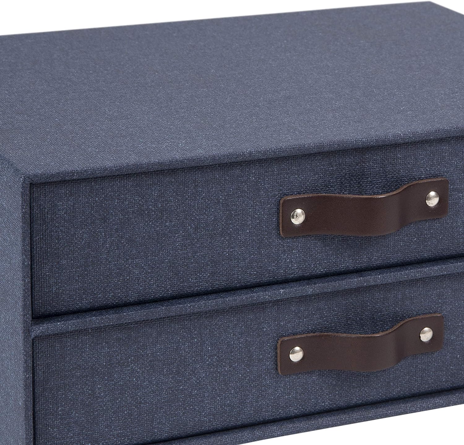 Bigso Birger Blue 2-Drawer Canvas Fiberboard Easy Pull Handle Box 5.7" x 13" x 9.8"