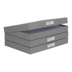 Bigso Sven Grey Fiberboard Classic Hinged Document Box | 3 Pack