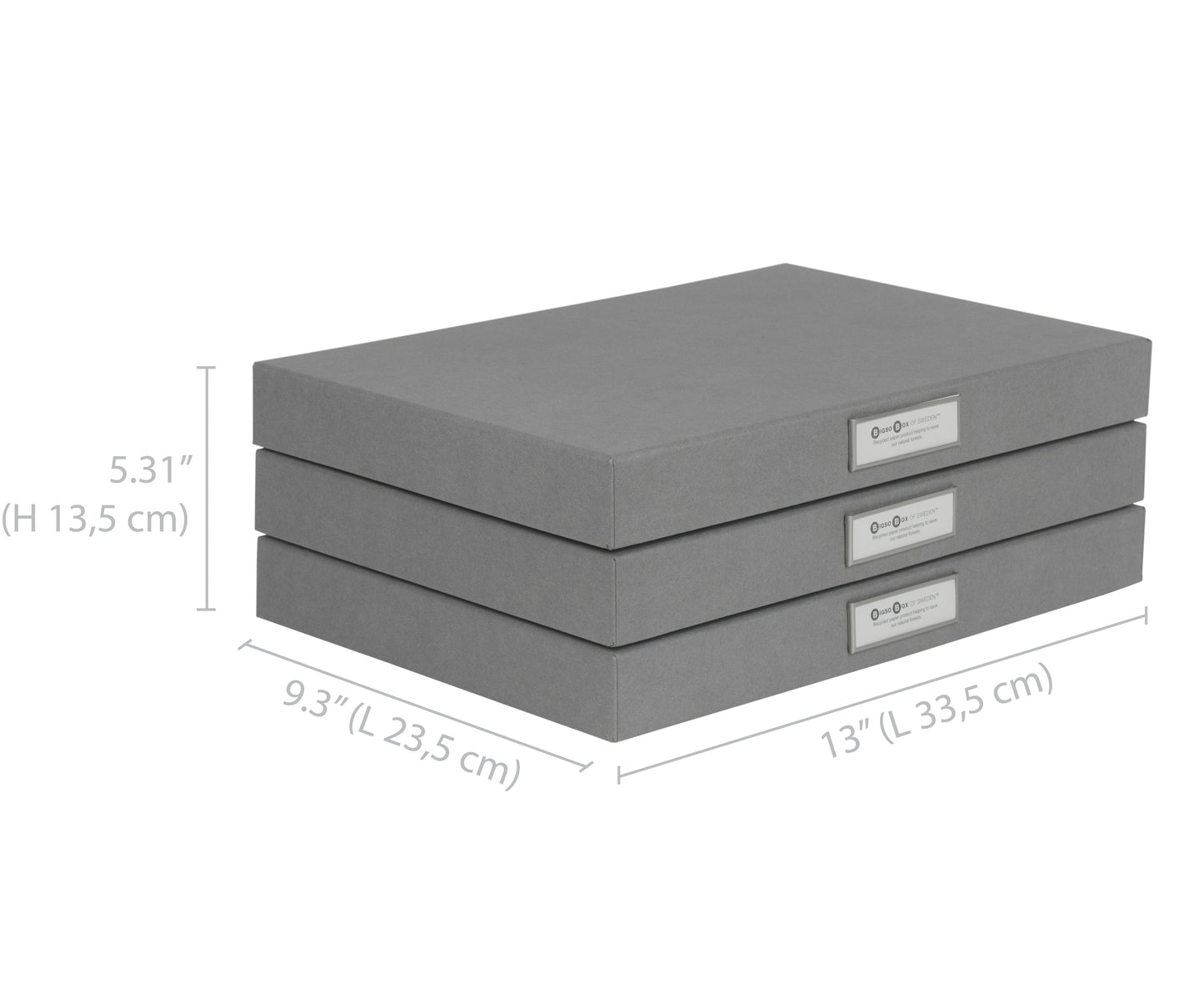 Bigso Sven Grey Fiberboard Classic Hinged Document Box | 3 Pack