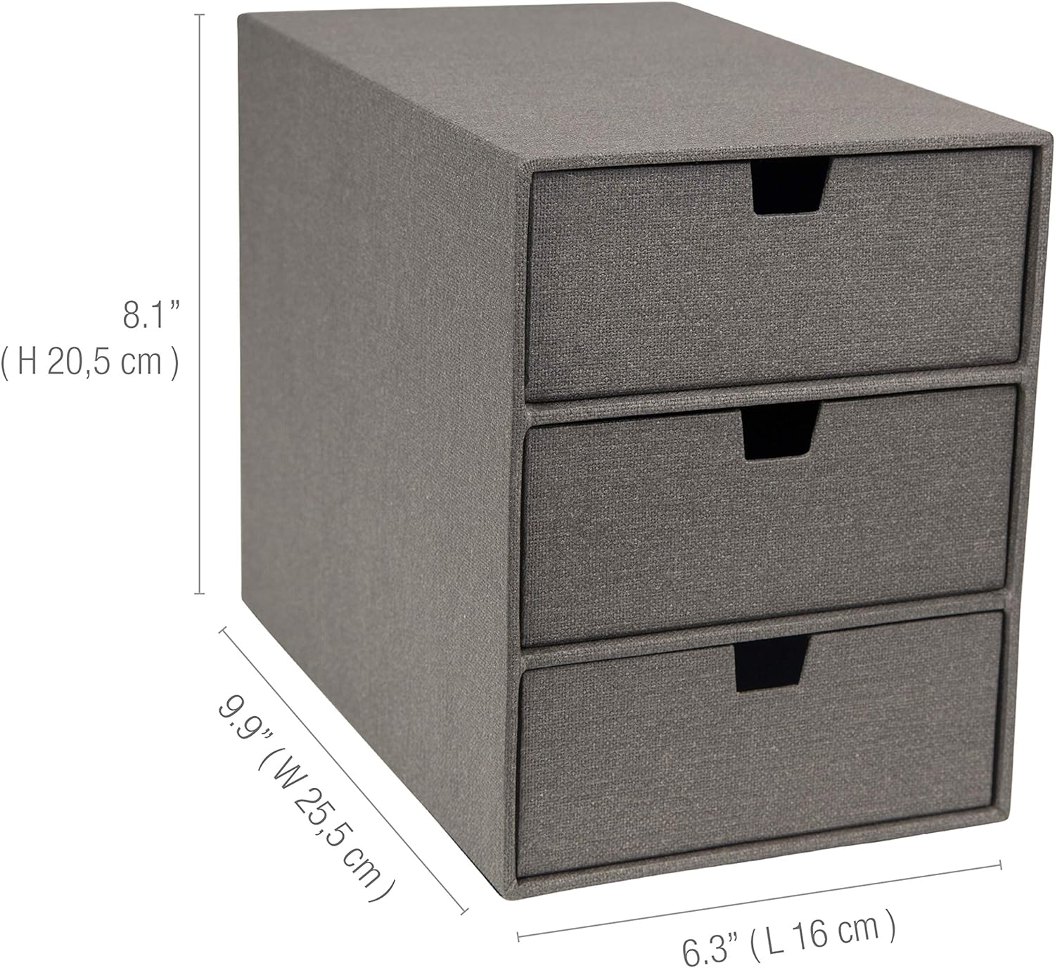 Bigso Ingrid 3-Drawer Canvas Fiberboard Desk Organizer, 8.1" x 6.3" x 9.9"