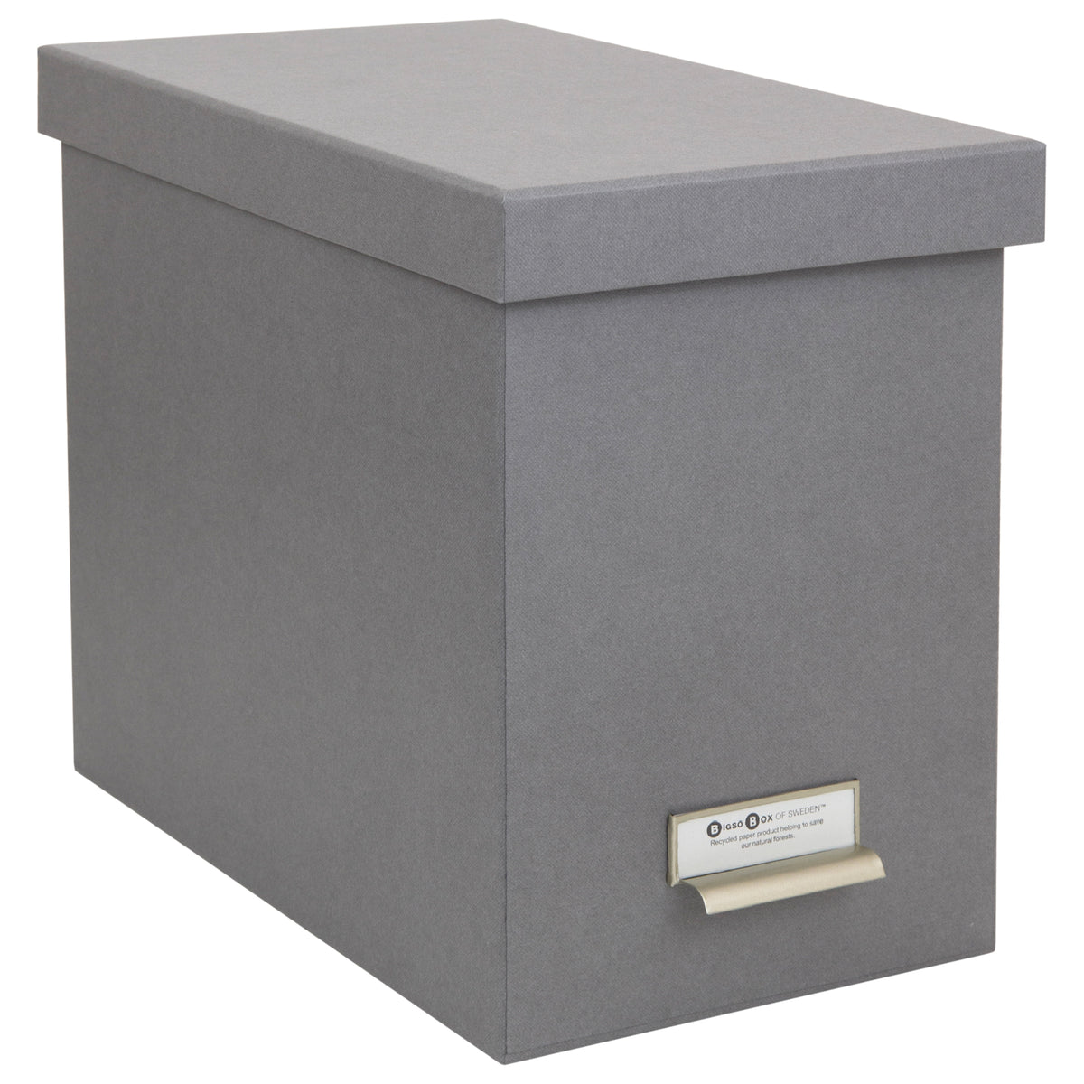 Bigso John Fiberboard Label Frame Desktop File Storage Box, Document Organizer for Paperwork, Hanging File Box w/ Lid - 7.36 x 13.38 x 10.51 in