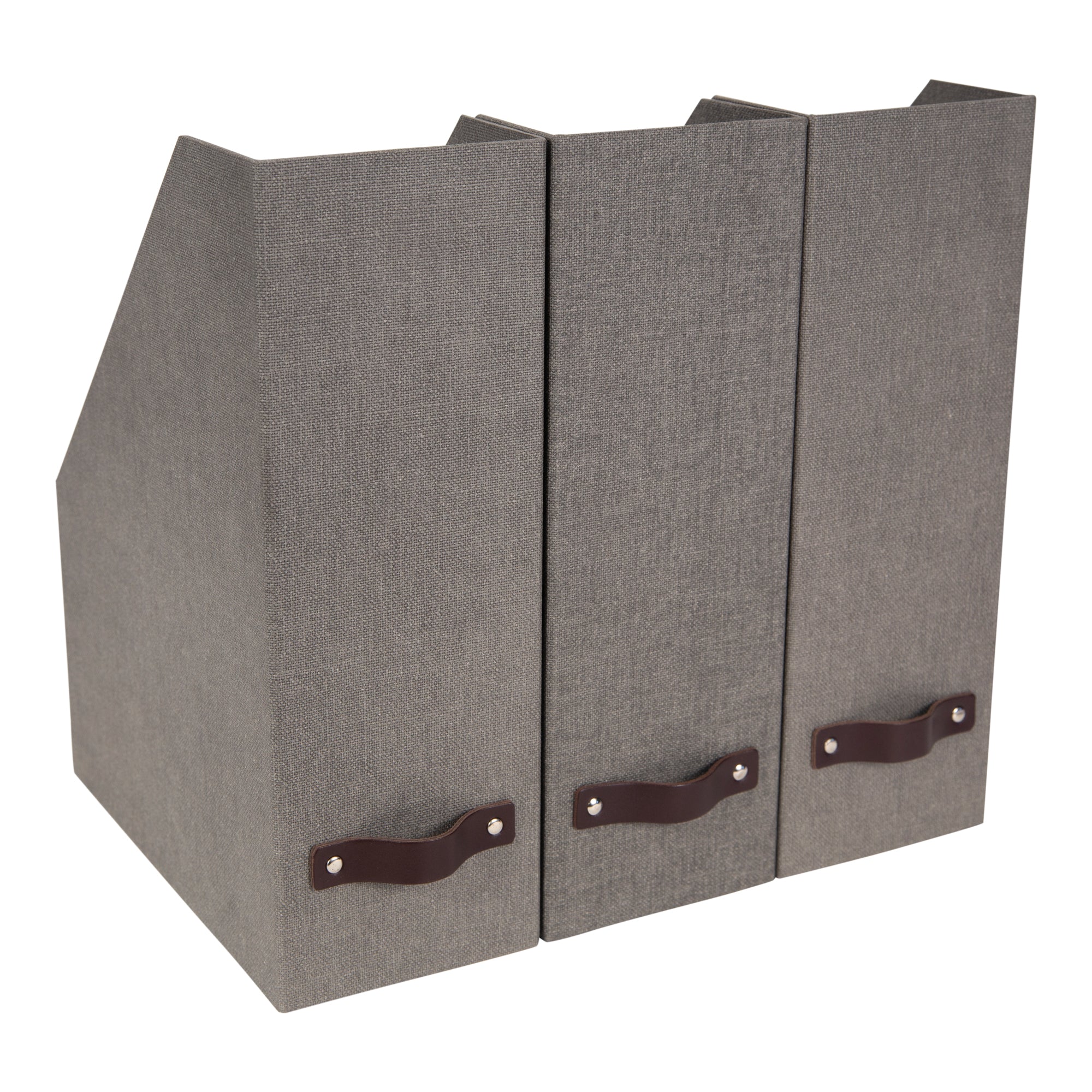 Bigso Estelle Gray Canvas Fiberboard Upright Magazine Storage Box 3 Pack 12.6″ x 13.5″ x 9.8″