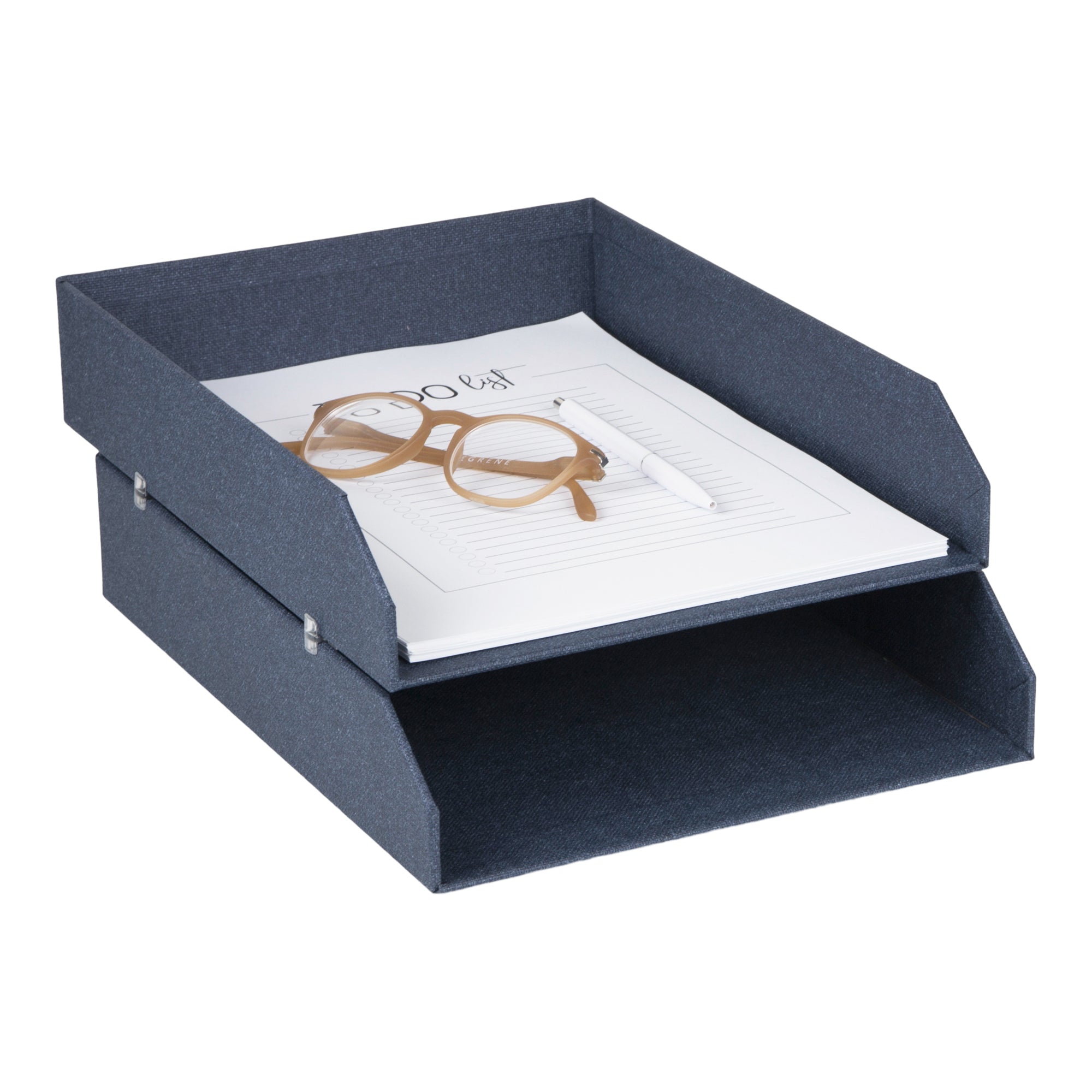 Bigso Hakan Blue Stackable Canvas Letter Organizer Trays for A4 or Letter Size Documents Pack of 2, 9.1” x 12.2” x 2.4"