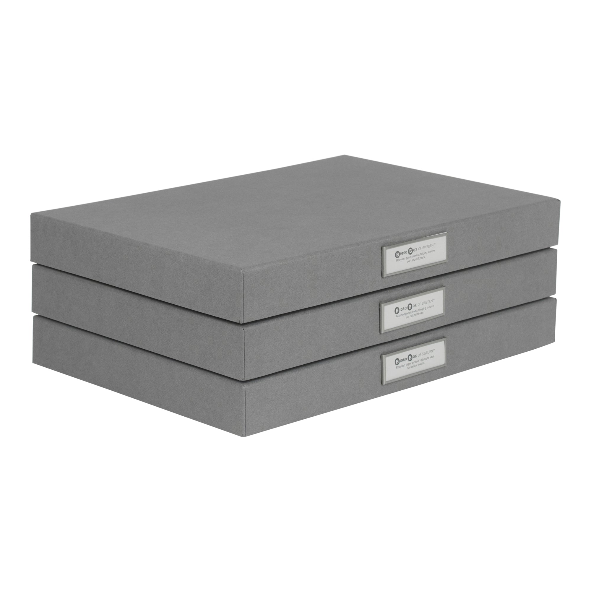 Bigso Sven Grey Fiberboard Classic Hinged Document Box | 3 Pack