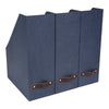 Bigso Estelle Blue Canvas Fiberboard Upright Magazine Storage Box 3 Pack 12.6″ x 13.5″ x9.8″